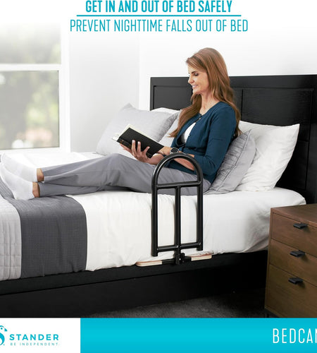 Bedcane, Adult Bed Rail and Support Handle, Bedside Safety Elderly Stand Assist with Organizer Pouch, ASTM Safety Approved Bedrail
