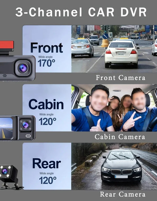 Load image into Gallery viewer, Dash Cam Front and Rear and inside 1080P Full HD 3 Way Dash Cam 3 Cameras Vidoe Recorder Black Box with 3 Cameras
