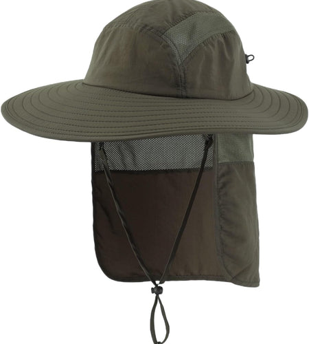 UPF 50+ Mens Wide Brim Fishing Hat with Neck Flap Sun Hat for Men Women Sun Protection Cap