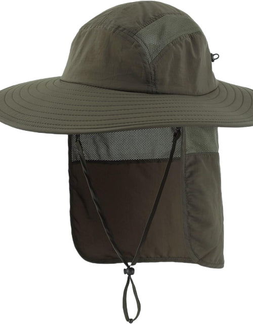 Load image into Gallery viewer, UPF 50+ Mens Wide Brim Fishing Hat with Neck Flap Sun Hat for Men Women Sun Protection Cap
