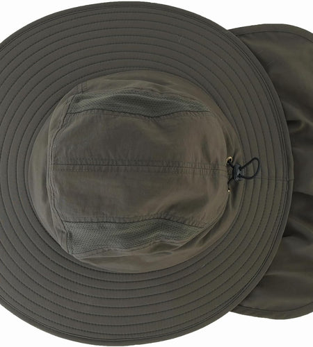 UPF 50+ Mens Wide Brim Fishing Hat with Neck Flap Sun Hat for Men Women Sun Protection Cap