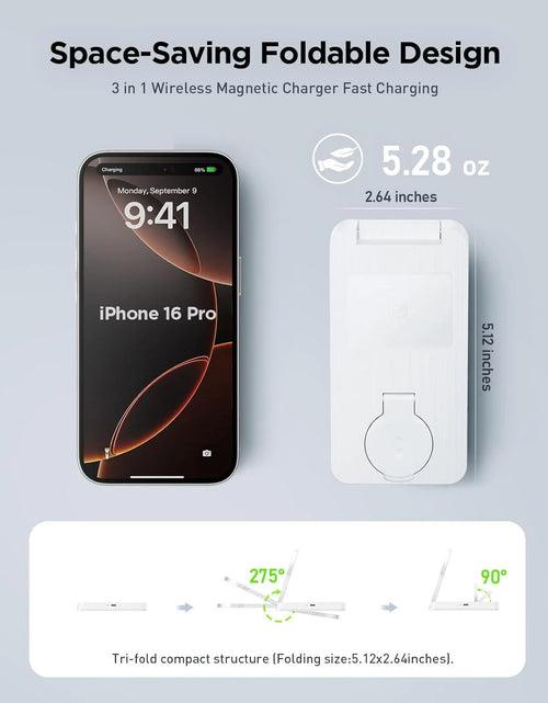 Load image into Gallery viewer, 3 in 1 Charging Station - 2026 Foldable Wireless Charger Compatible for Iphone 17/16/15/14/13/12 plus Pro Max, Iwatch &amp; Airpods, White
