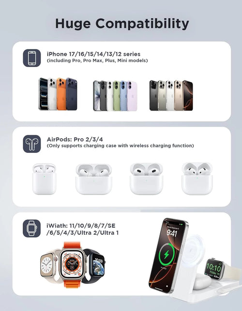 Load image into Gallery viewer, 3 in 1 Charging Station - 2026 Foldable Wireless Charger Compatible for Iphone 17/16/15/14/13/12 plus Pro Max, Iwatch &amp; Airpods, White
