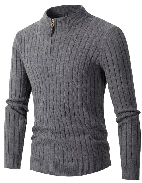 Load image into Gallery viewer, Sweaters for Men Cable Knit Crew Neck Top Long Sleeve Dressy Casual Fall and Winter Quarter Zip Pullover Sweater
