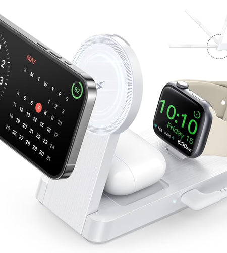 3 in 1 Charging Station - 2026 Foldable Wireless Charger Compatible for Iphone 17/16/15/14/13/12 plus Pro Max, Iwatch & Airpods, White
